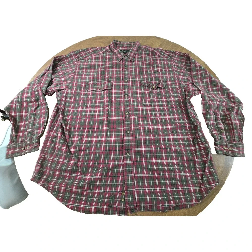 Eddie Bauer Shirt Men's 2XL Green Red Plaid Vintage Button Pockets Flannel XXL - Picture 1 of 5